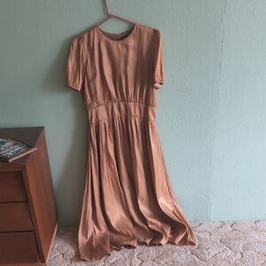 Zara Tan Maxi Dress with Short Sleeves